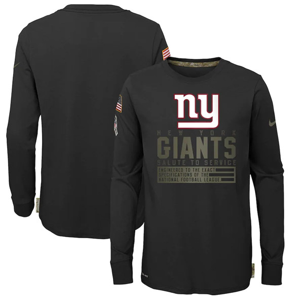 Youth New York Giants Black NFL 2020 Salute To Service Sideline Performance Long Sleeve T-Shirt